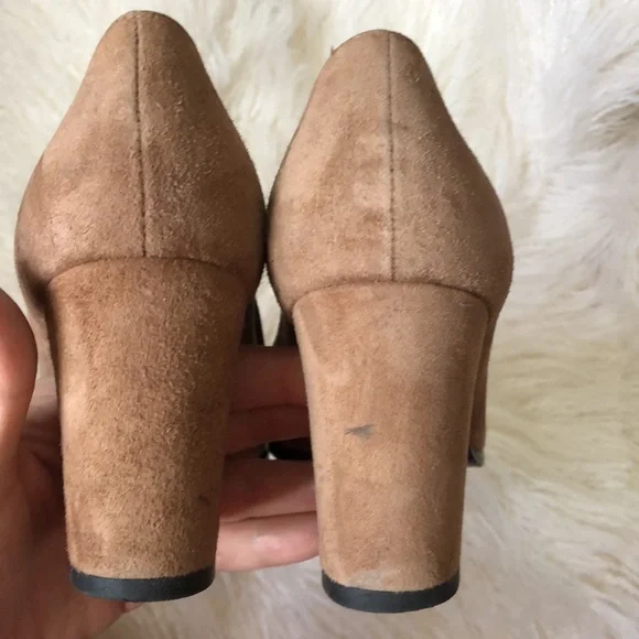 Stuart Weitzman Broom Brown Tassel Suede Block Heel Pumps - Picture 10 of 10